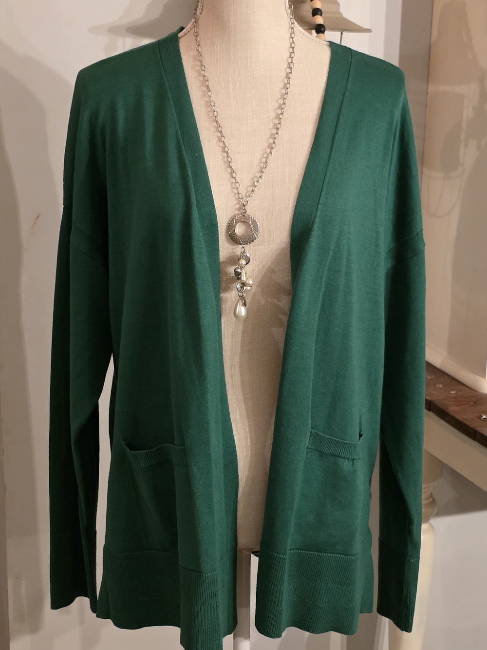 Green Open-Front Women's Cardigan Sweater